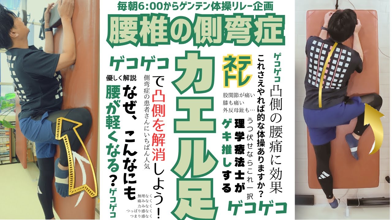 【ゲンテン体操リレー企画】思春期特発性側弯症の凸側を解消するネテトレ「カエル足」＃2